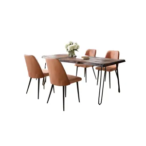 Nature\'s Edge Five Piece Solid Acacia Dining Set With Upholstered Mid-Century Modern Chairs