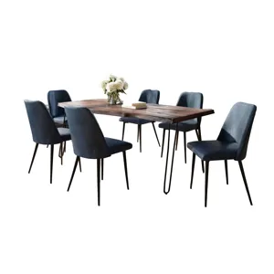 Nature\'s Edge Seven Piece Solid Acacia Dining Set With Upholstered Mid-Century Modern Chairs