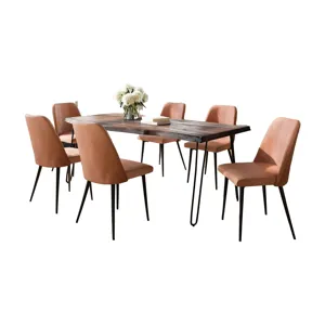 Nature\'s Edge Seven Piece Solid Acacia Dining Set With Upholstered Mid-Century Modern Chairs