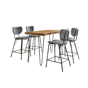 Nature\'s Edge Solid Acacia Five Piece Counter Height Dining Set With Modern Upholstered Faux Leathe