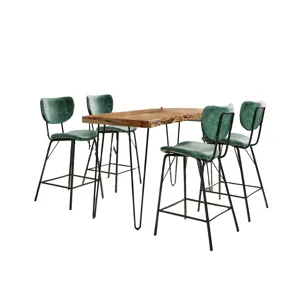 Nature\'s Edge Solid Acacia Five Piece Counter Height Dining Set With Modern Upholstered Faux Leathe