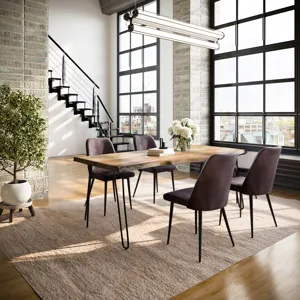 Nature\'s Edge Five Piece Solid Acacia Dining Set With Upholstered Mid-Century Modern Chairs