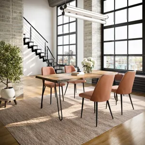 Nature\'s Edge Five Piece Solid Acacia Dining Set With Upholstered Mid-Century Modern Chairs