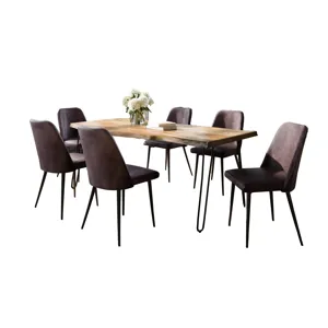 Nature\'s Edge Seven Piece Solid Acacia Dining Set With Upholstered Mid-Century Modern Chairs