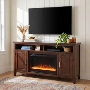 Urban Icon Contemporary 60-Inch Storage Console TV Stand With Electric Fireplace