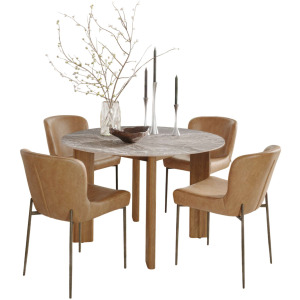 Sierrafina 5-Piece Modern Rustic 47-Inch Round Sintered Stone Dining Set With Easley Chairs