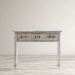 North Coast 42\" Washed Finish Three Drawer USB Charging Sofa Table