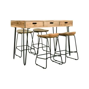 Rollins 52\" Solid Acacia Dining Set With Four Backless Barstools