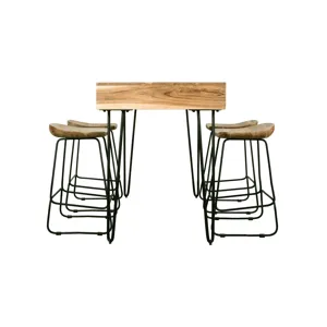 Rollins 52\" Solid Acacia Dining Set With Four Backless Barstools