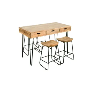 Rollins 52\" Solid Acacia Dining Set With Four Backless Barstools