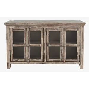 Rustic Shores 54\" Coastal Distressed Acacia Four-Door Credenza Cabinet