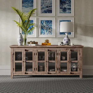 Rustic Shores 70\" Coastal Distressed Acacia Six-Door Sideboard Cabinet