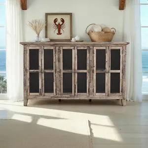 Rustic Shores 70\" Coastal Distressed Acacia Six-Door Accent Cabinet