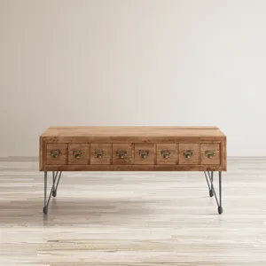 American Vintage Solid Wood Coffee Table With Apothecary Drawers