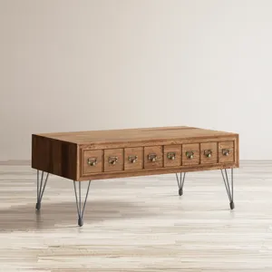 American Vintage Solid Wood Coffee Table With Apothecary Drawers