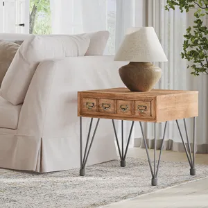 American Vintage Solid Wood End Table With Apothecary Drawer