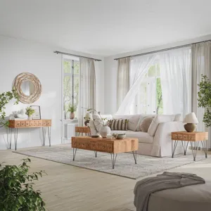 American Vintage Solid Wood Sofa Table With Apothecary Drawers