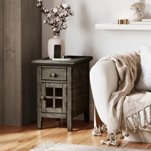 Rustic Shores Distressed Acacia USB Charging Chairside End Table