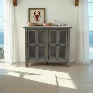 Rustic Shores 48\" Coastal Distressed Acacia Four-Door Accent Cabinet