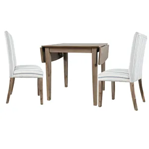 Eastern Tides Coastal Wire-Brushed Wood Three Piece Upholstered Dining Set