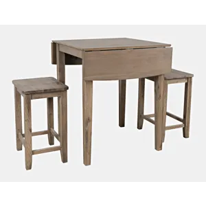 Eastern Tides Coastal Wire-Brushed Acacia Three Piece Backless Counter Height Dining Set