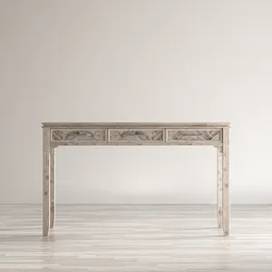 Gramercy Mid-Century Modern Chevron Three Drawer USB Charging Desk