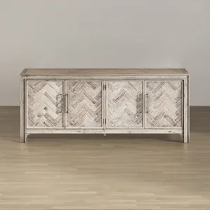 Gramercy Mid-Century Modern Chevron Four Door 79\" Accent Cabinet