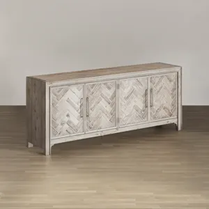 Gramercy Mid-Century Modern Chevron Four Door 79\" Accent Cabinet