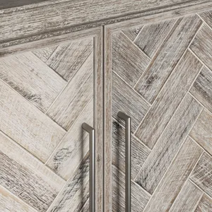 Gramercy Mid-Century Modern Chevron Four Door 79\" Accent Cabinet