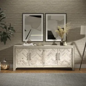 Gramercy Mid-Century Modern Chevron Four Door 79\" Accent Cabinet