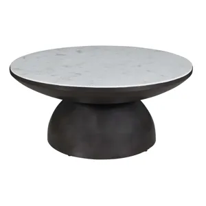Circularity Modern Luxury Marble And Iron 35\" Round Pedestal Coffee Table