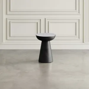 Circularity Modern Luxury Marble And Iron 15\" Round Pedestal Chairside End Table