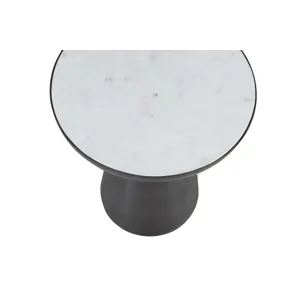 Circularity Modern Luxury Marble And Iron 15\" Round Pedestal Chairside End Table