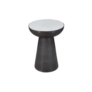 Circularity Modern Luxury Marble And Iron 15\" Round Pedestal Chairside End Table