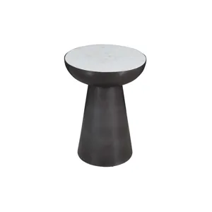 Circularity Modern Luxury Marble And Iron 15\" Round Pedestal Chairside End Table