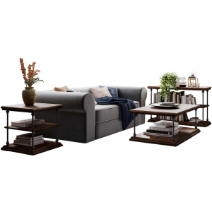 Larson Transitional Industrial Three Piece Living Room Occasional Table Set