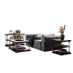 Larson Transitional Industrial Three Piece Living Room Occasional Table Set