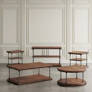 Larson Modern Industrial 36\" Round Solid Wood Coffee Table With Shelf