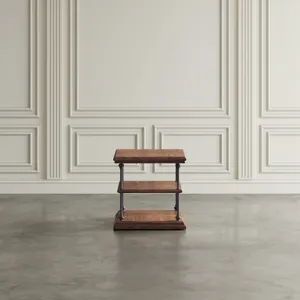 Larson Modern Industrial Square Solid Wood End Table With Storage Shelves