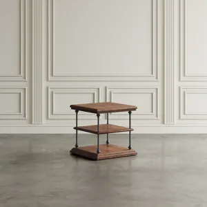 Larson Modern Industrial Square Solid Wood End Table With Storage Shelves