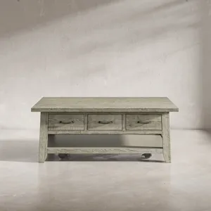 Telluride Rustic Farmhouse Solid Wood 50\" Coffee Table With Caster Wheels And Pull-Through Drawers