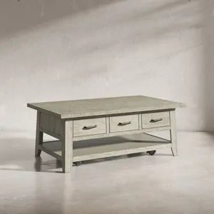 Telluride Rustic Farmhouse Solid Wood 50\" Coffee Table With Caster Wheels And Pull-Through Drawers
