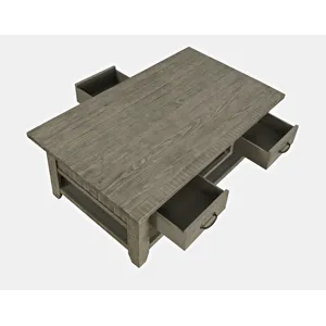 Telluride Rustic Farmhouse Solid Wood 50\" Coffee Table With Caster Wheels And Pull-Through Drawers