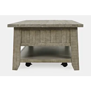 Telluride Rustic Farmhouse Solid Wood 50\" Coffee Table With Caster Wheels And Pull-Through Drawers