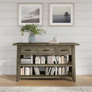 Telluride Rustic Farmhouse Solid Wood 50\" Sofa Table With Drawers And Two Shelves