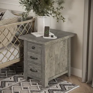 Telluride Rustic Farmhouse Solid Wood USB Charging Chairside End Table