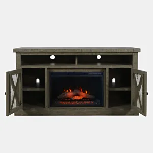 Telluride Rustic Farmhouse Solid Wood 60\" Storage Console TV Stand With Electric Fireplace