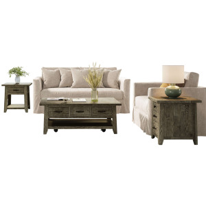 Telluride Rustic Farmhouse Three Piece Living Room Coffee, End Table And USB Charging Table Set