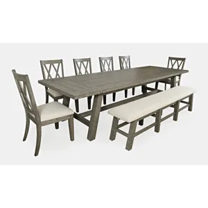 Telluride Rustic Farmhouse Solid Wood 127\" Trestle Counter Table With Two Extension Leaves