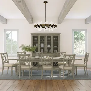 Telluride Nine Piece Rustic Farmhouse Solid Wood 127\" Extendable Dining Set